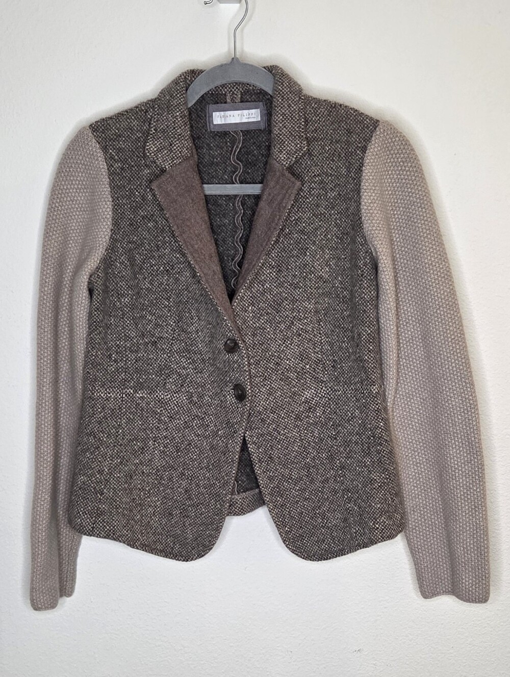 Mixed-Media Tweed Blazer - Taupe